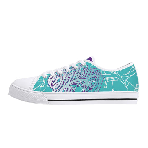 Axikronz 8T7 Canvas Low Top – Turquoise Mix Script | Hip - Hop Streetwear Shoes - Stykonz Graffiti Streetwear